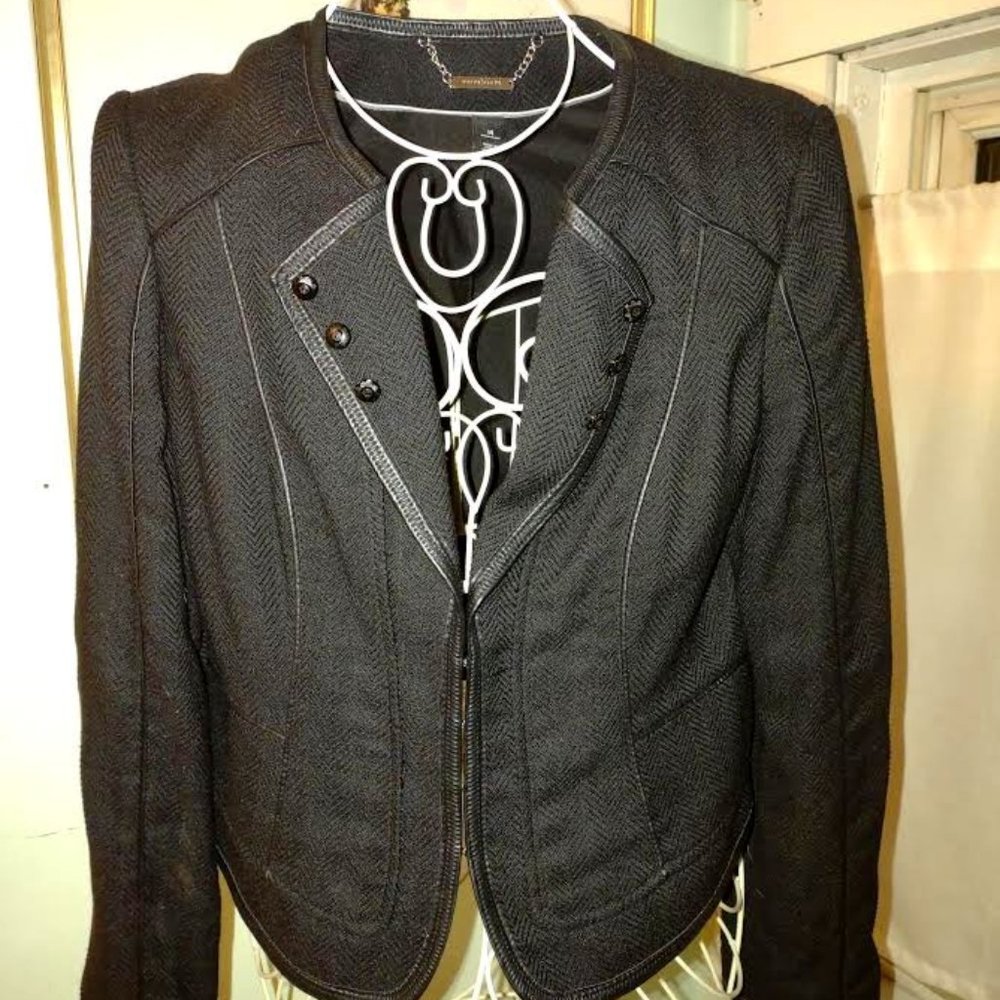 WHBM Black Blazer leather trim Size 14